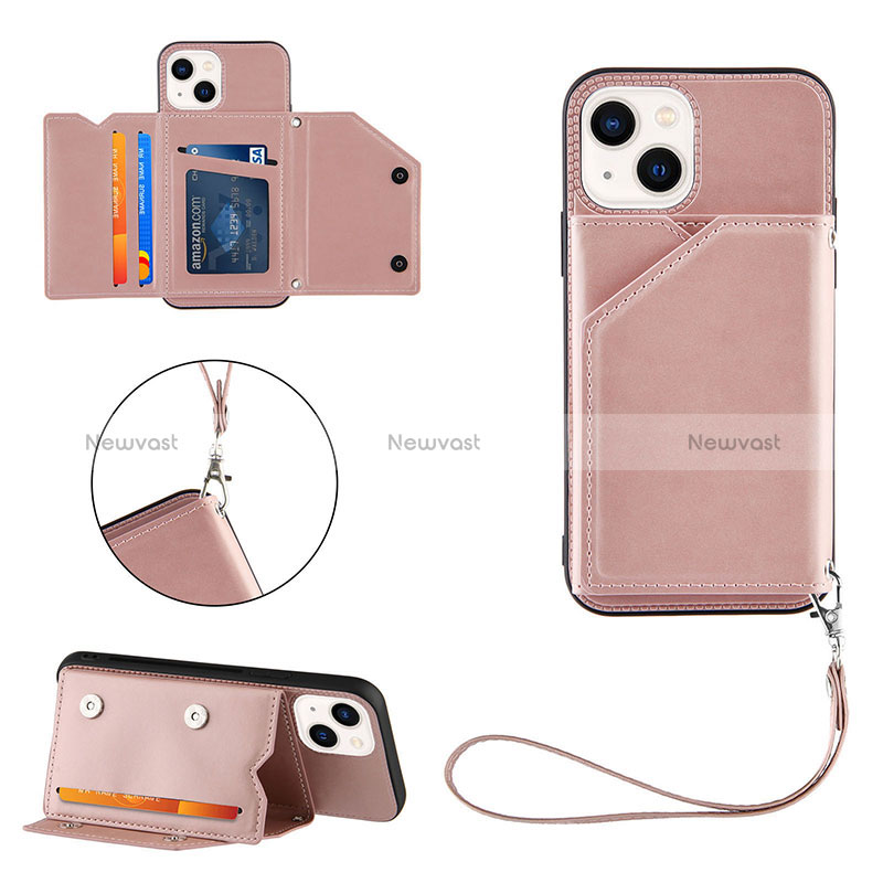 Soft Luxury Leather Snap On Case Cover Y06B for Apple iPhone 13 Rose Gold