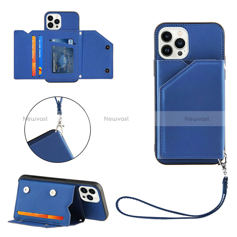 Soft Luxury Leather Snap On Case Cover Y06B for Apple iPhone 14 Pro Blue