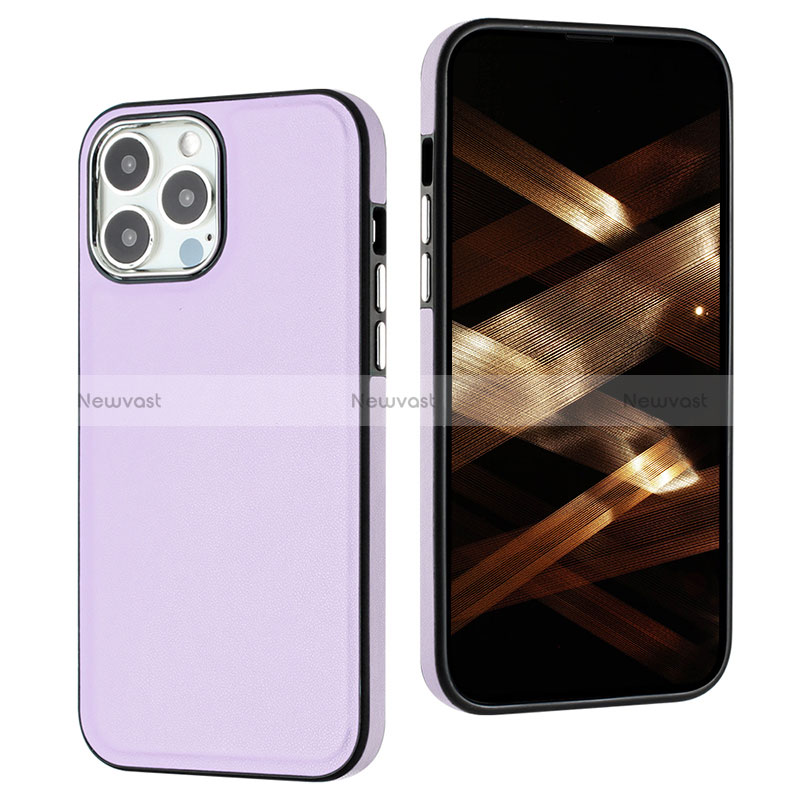 Soft Luxury Leather Snap On Case Cover Y07B for Apple iPhone 13 Pro Max Clove Purple