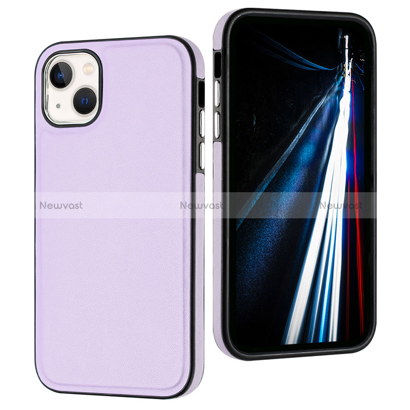 Soft Luxury Leather Snap On Case Cover Y07B for Apple iPhone 14 Clove Purple