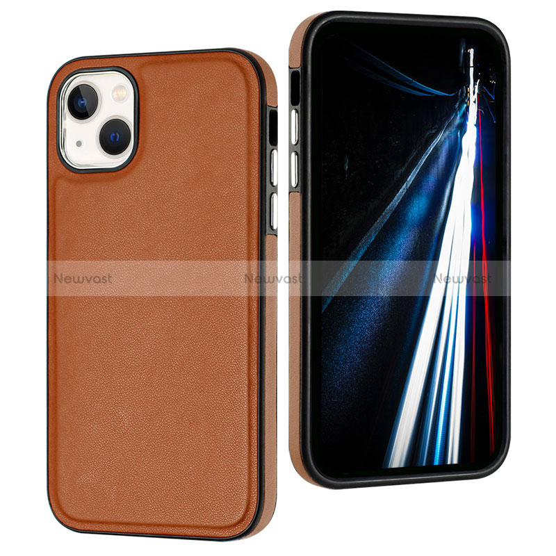 Soft Luxury Leather Snap On Case Cover Y07B for Apple iPhone 14 Plus Brown