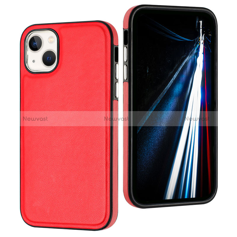 Soft Luxury Leather Snap On Case Cover Y07B for Apple iPhone 14 Plus Red