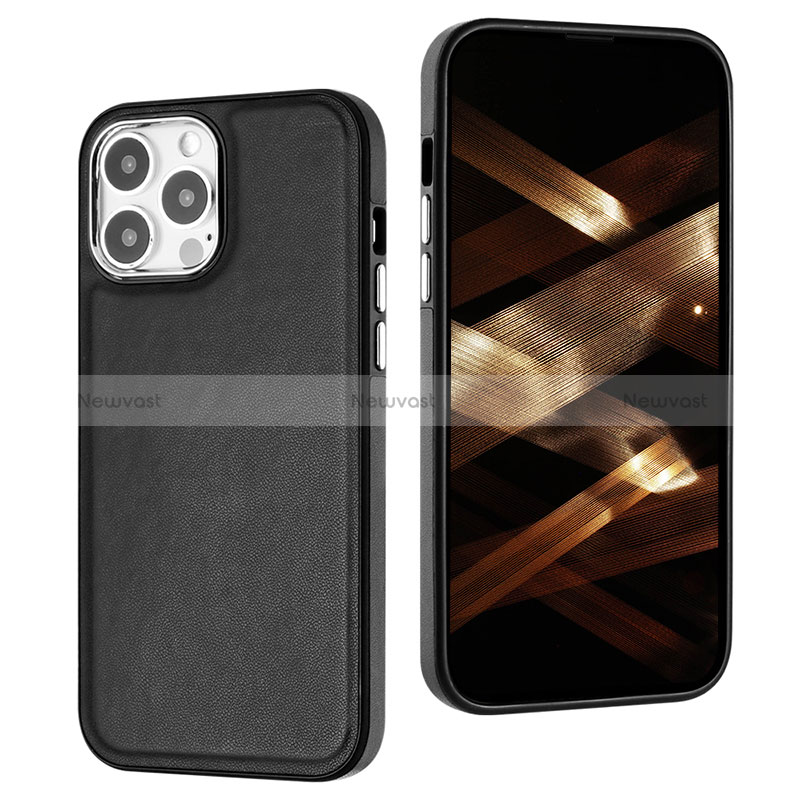 Soft Luxury Leather Snap On Case Cover Y07B for Apple iPhone 14 Pro Black