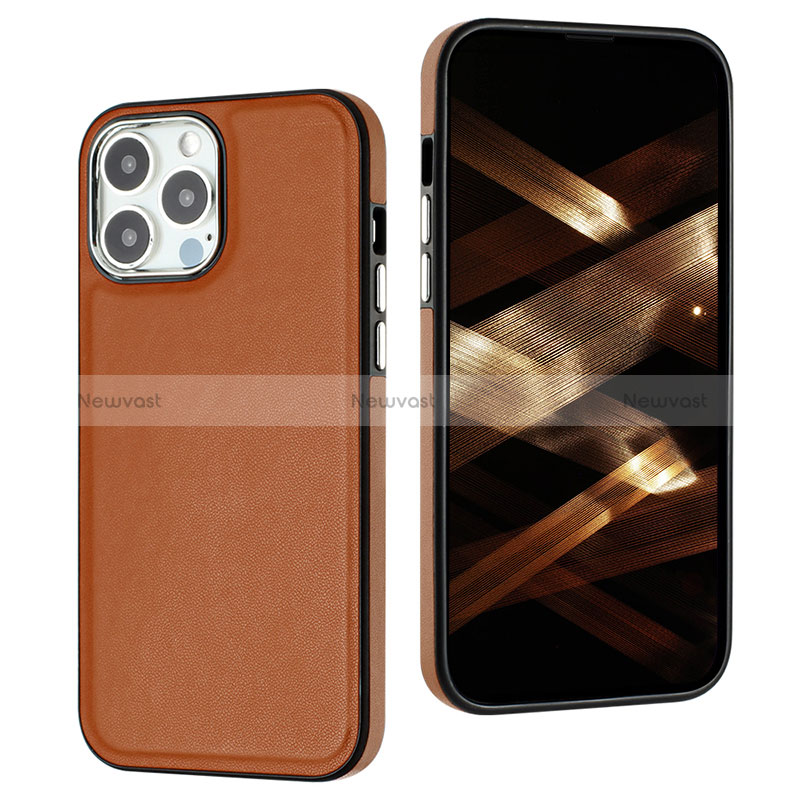 Soft Luxury Leather Snap On Case Cover Y07B for Apple iPhone 14 Pro Brown