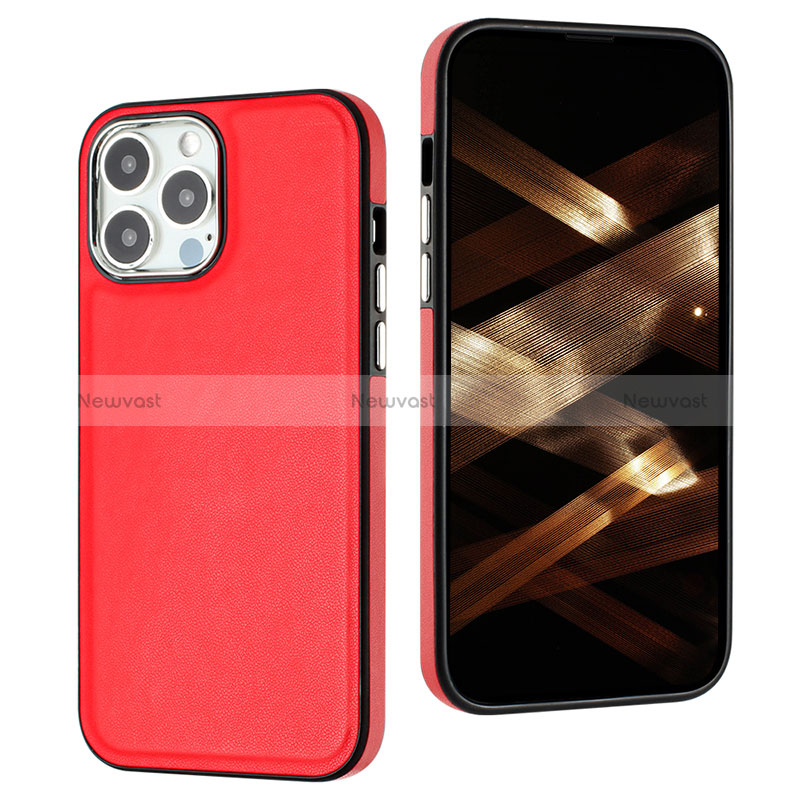 Soft Luxury Leather Snap On Case Cover Y07B for Apple iPhone 14 Pro Max Red