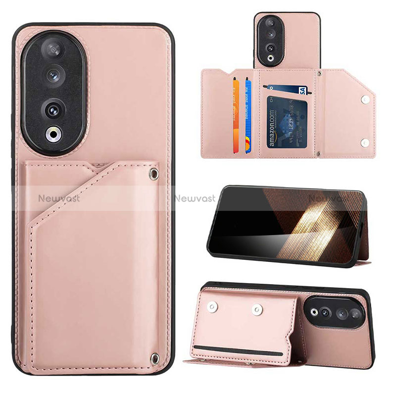 Soft Luxury Leather Snap On Case Cover YB1 for Huawei Honor 90 5G Rose Gold