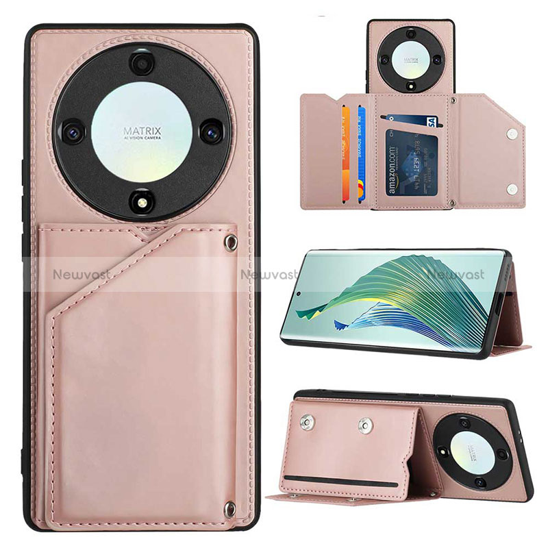 Soft Luxury Leather Snap On Case Cover YB1 for Huawei Honor Magic5 Lite 5G Rose Gold