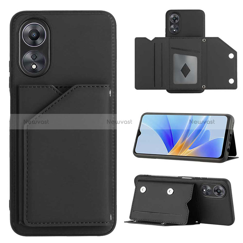 Soft Luxury Leather Snap On Case Cover YB1 for Oppo A17 Black