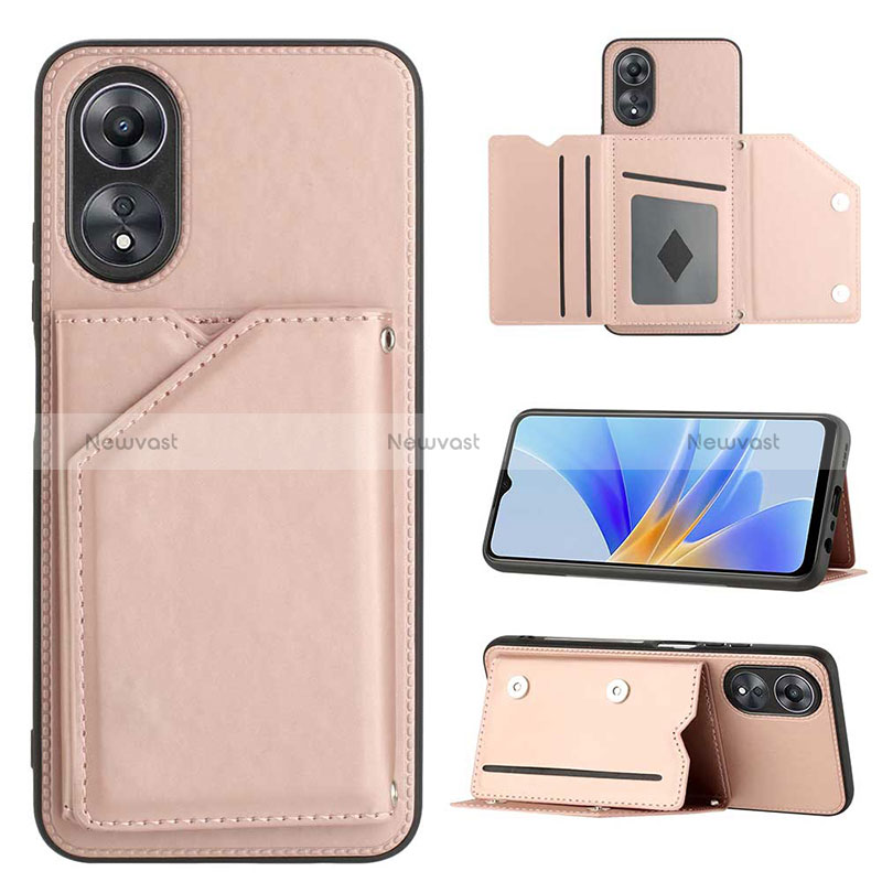 Soft Luxury Leather Snap On Case Cover YB1 for Oppo A17 Rose Gold