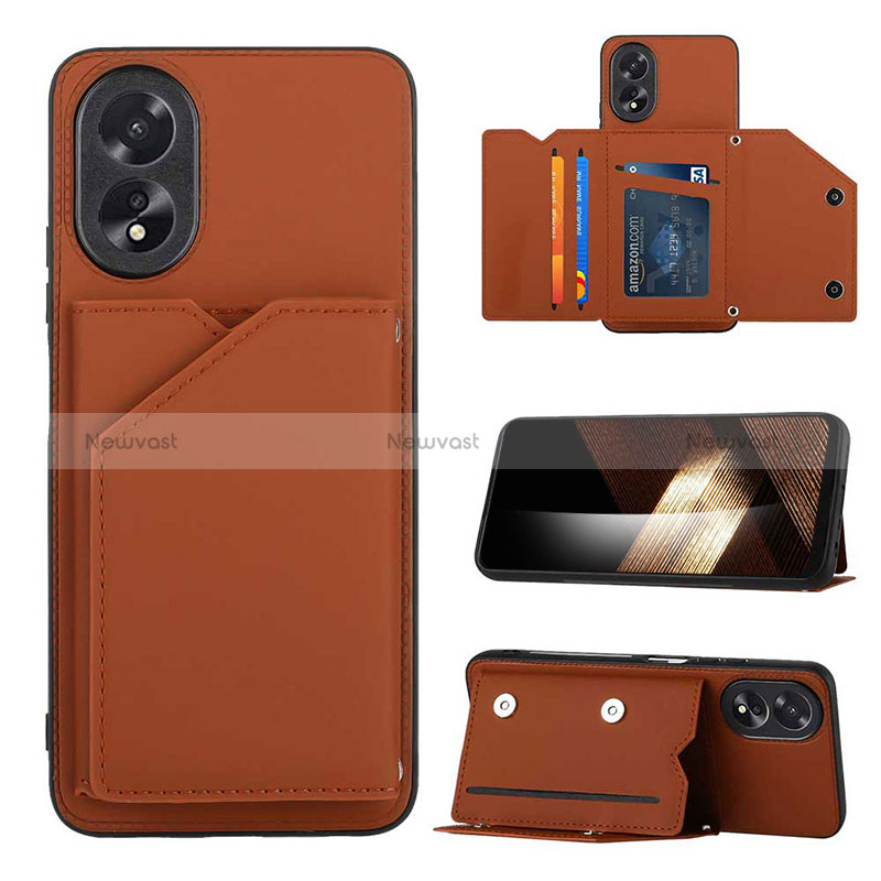 Soft Luxury Leather Snap On Case Cover YB1 for Oppo A18 Brown