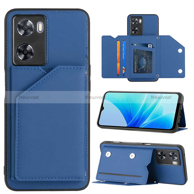 Soft Luxury Leather Snap On Case Cover YB1 for Oppo A57 4G Blue