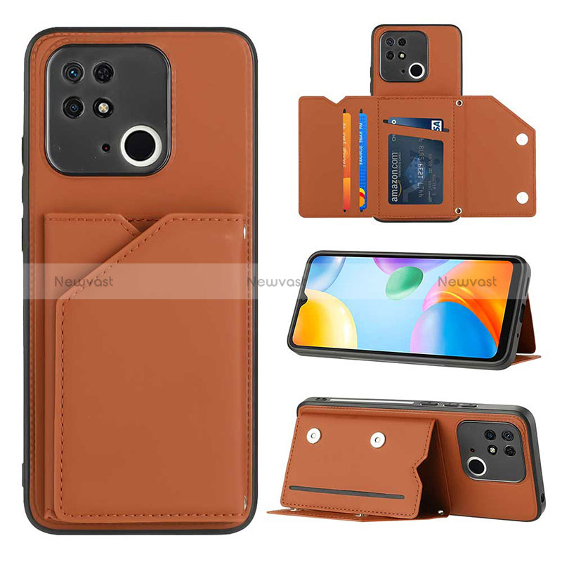 Soft Luxury Leather Snap On Case Cover YB1 for Xiaomi Redmi 10 Power Brown