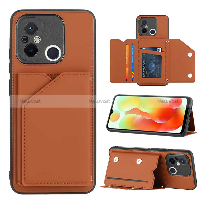 Soft Luxury Leather Snap On Case Cover YB1 for Xiaomi Redmi 12C 4G Brown