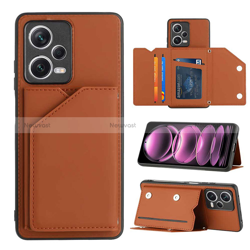Soft Luxury Leather Snap On Case Cover YB2 for Xiaomi Redmi Note 12 Pro 5G Brown