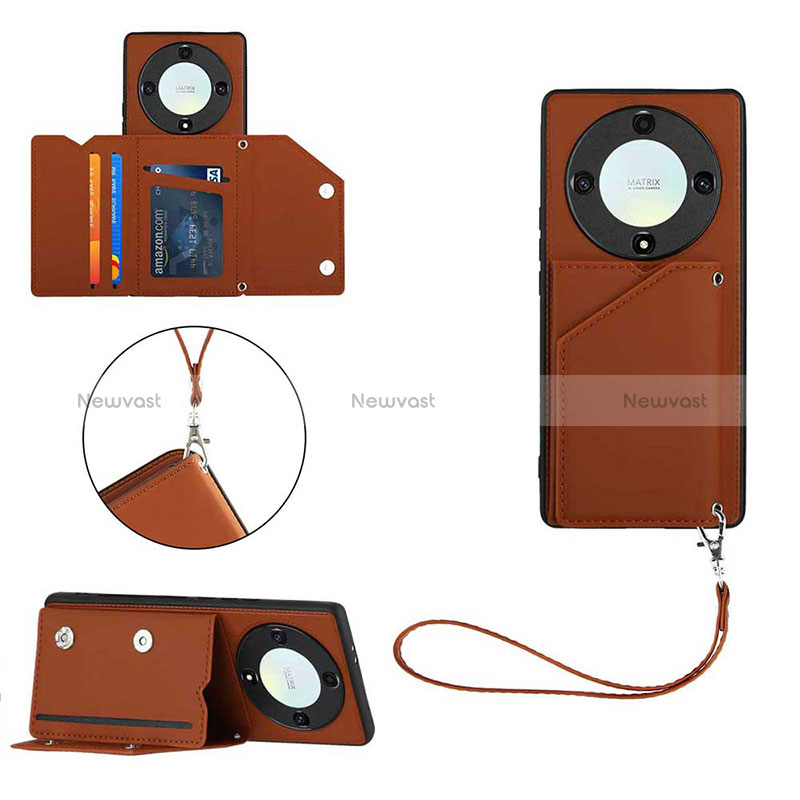 Soft Luxury Leather Snap On Case Cover YB3 for Huawei Honor X9a 5G Brown