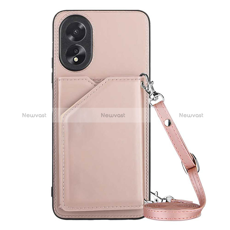 Soft Luxury Leather Snap On Case Cover YB3 for Oppo A18 Rose Gold