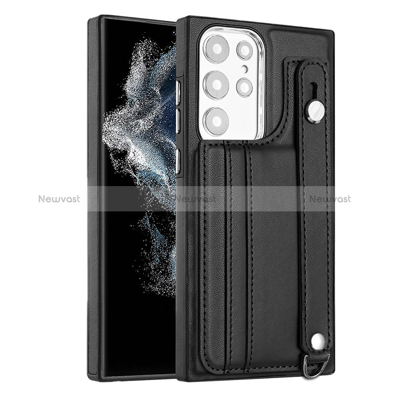 Soft Luxury Leather Snap On Case Cover YB4 for Samsung Galaxy S22 Ultra 5G Black