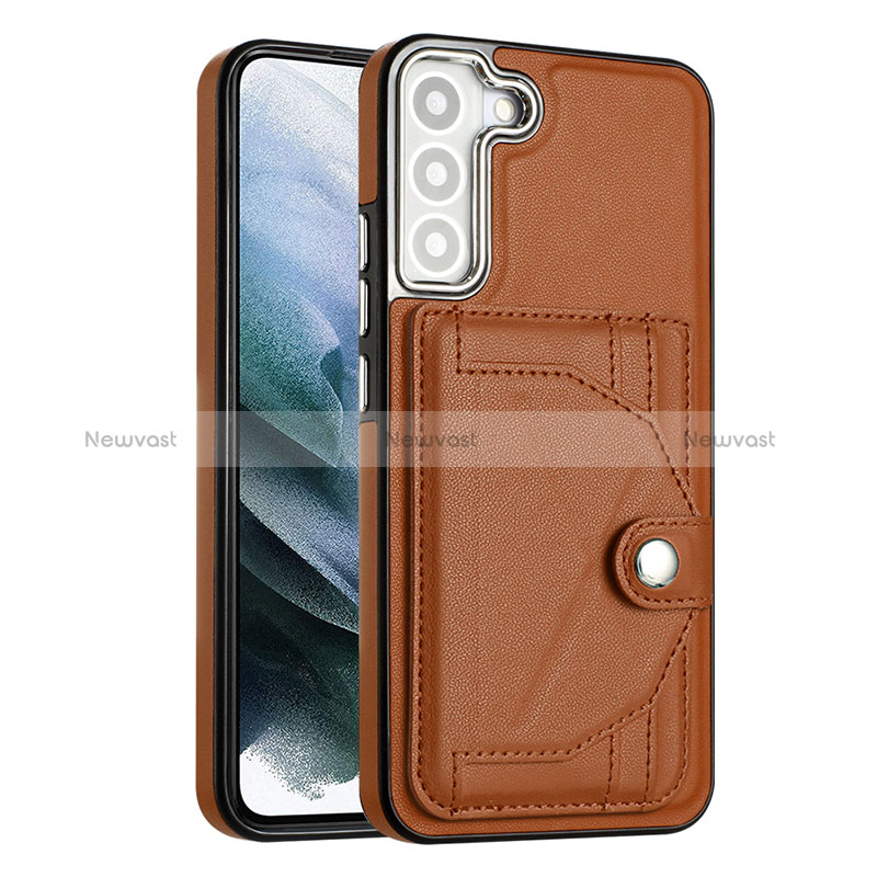 Soft Luxury Leather Snap On Case Cover YB5 for Samsung Galaxy S22 Plus 5G Brown