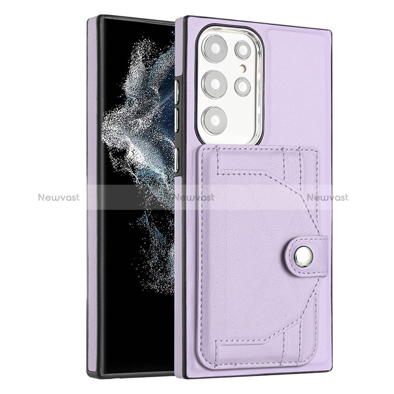 Soft Luxury Leather Snap On Case Cover YB5 for Samsung Galaxy S22 Ultra 5G Purple