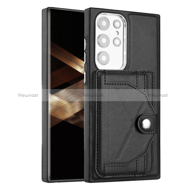 Soft Luxury Leather Snap On Case Cover YB5 for Samsung Galaxy S25 Ultra 5G Black