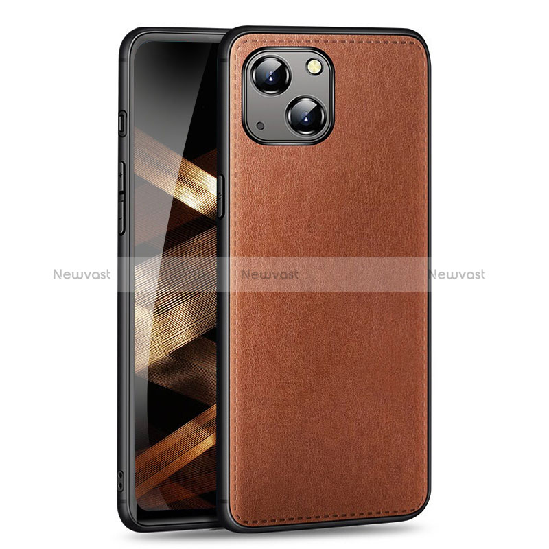 Soft Luxury Leather Snap On Case Cover ZS01 for Apple iPhone 15 Brown