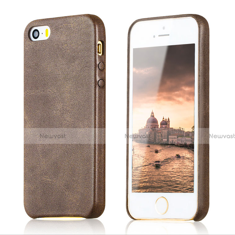 Soft Luxury Leather Snap On Case for Apple iPhone 5S Brown