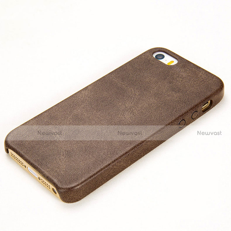 Soft Luxury Leather Snap On Case for Apple iPhone 5S Brown