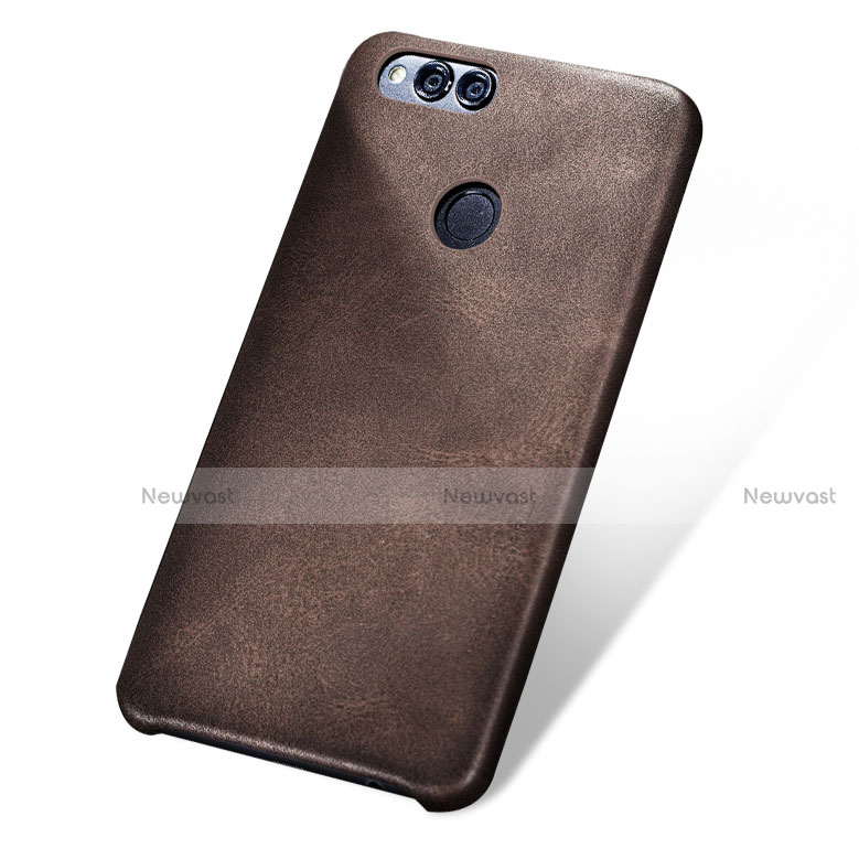 Soft Luxury Leather Snap On Case for Huawei Honor 7X Brown