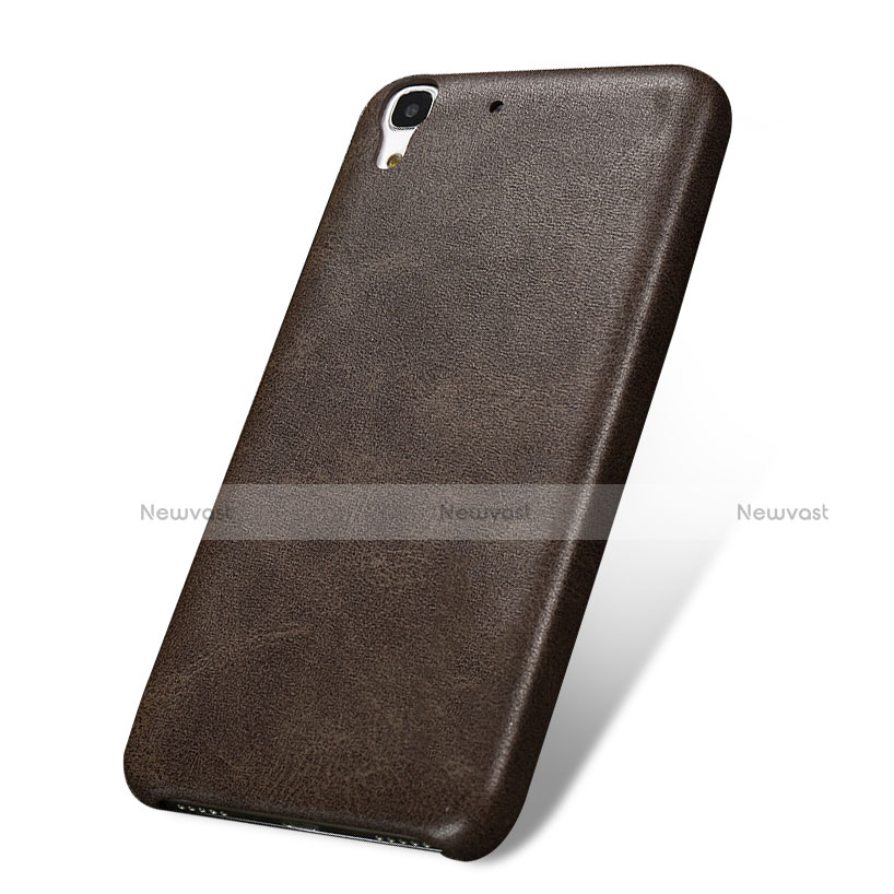 Soft Luxury Leather Snap On Case for Huawei Y6 Brown