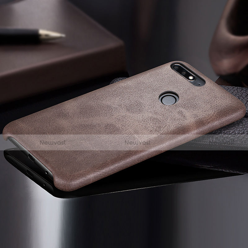 Soft Luxury Leather Snap On Case for Huawei Y7 (2018) Brown