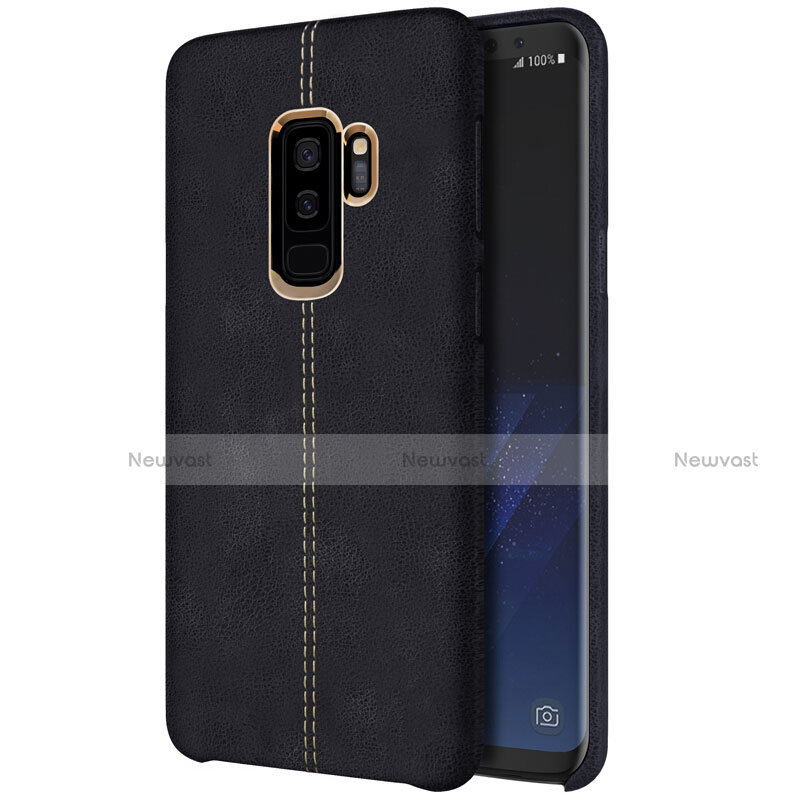 Soft Luxury Leather Snap On Case for Samsung Galaxy S9 Plus Black