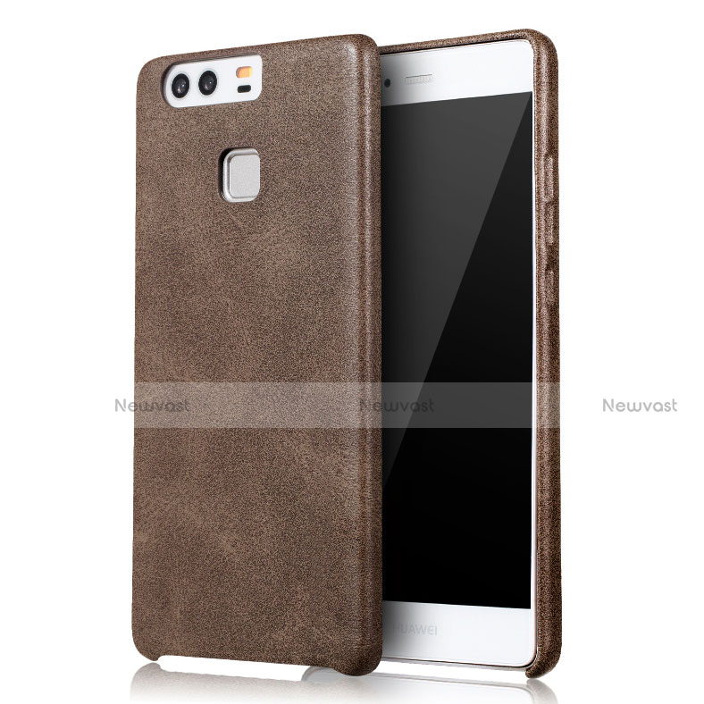 Soft Luxury Leather Snap On Case L01 for Huawei P9 Brown