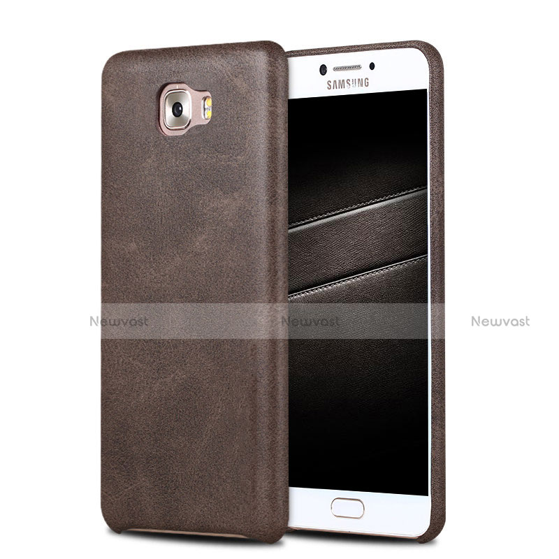 Soft Luxury Leather Snap On Case L01 for Samsung Galaxy C5 Pro C5010 Brown