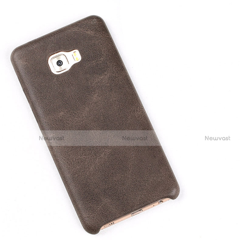 Soft Luxury Leather Snap On Case L01 for Samsung Galaxy C5 Pro C5010 Brown