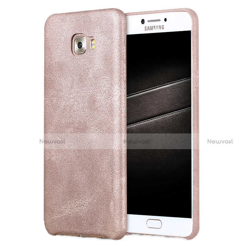 Soft Luxury Leather Snap On Case L01 for Samsung Galaxy C7 Pro C7010 Rose Gold