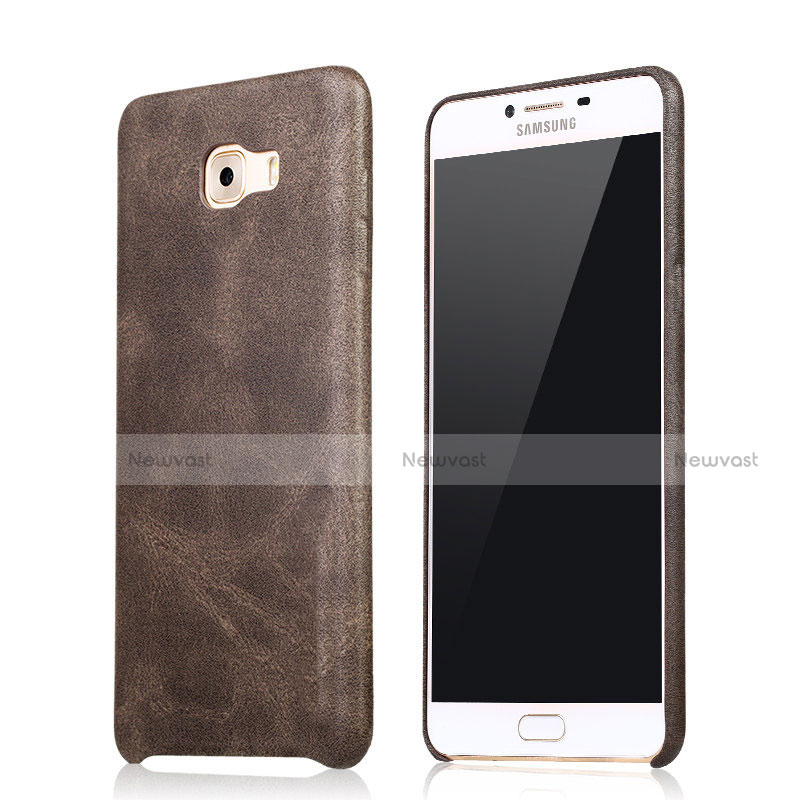 Soft Luxury Leather Snap On Case L01 for Samsung Galaxy C9 Pro C9000 Brown