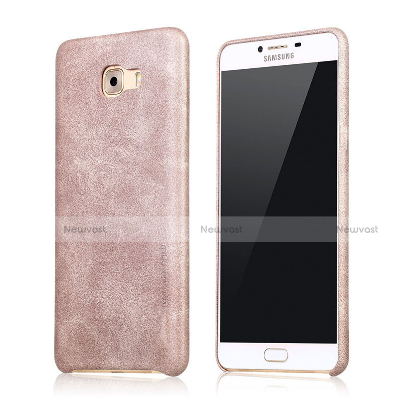 Soft Luxury Leather Snap On Case L01 for Samsung Galaxy C9 Pro C9000 Rose Gold