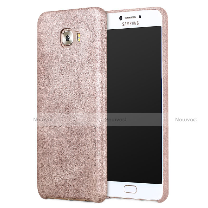 Soft Luxury Leather Snap On Case L01 for Samsung Galaxy C9 Pro C9000 Rose Gold