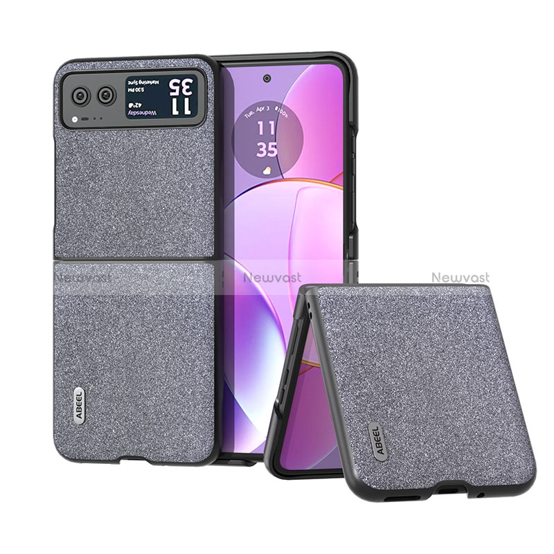 Soft Silicone Gel Leather Snap On Case Cover B03H for Motorola Moto Razr 40 5G Dark Gray