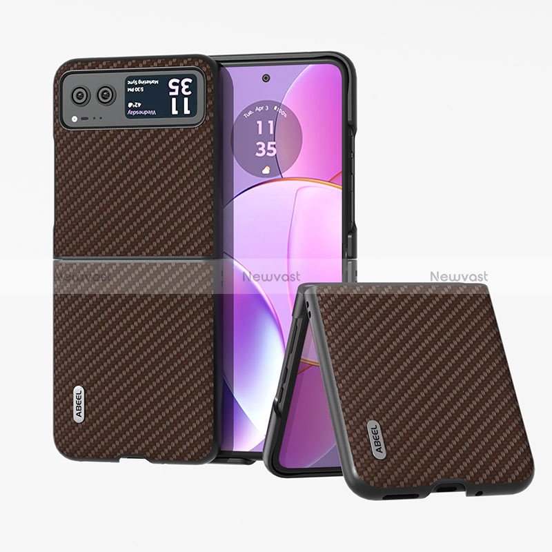 Soft Silicone Gel Leather Snap On Case Cover B04H for Motorola Moto Razr 40 5G Brown