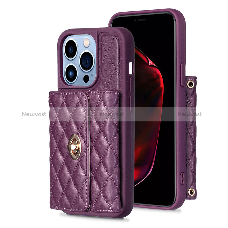 Soft Silicone Gel Leather Snap On Case Cover BF1 for Apple iPhone 16 Pro Purple