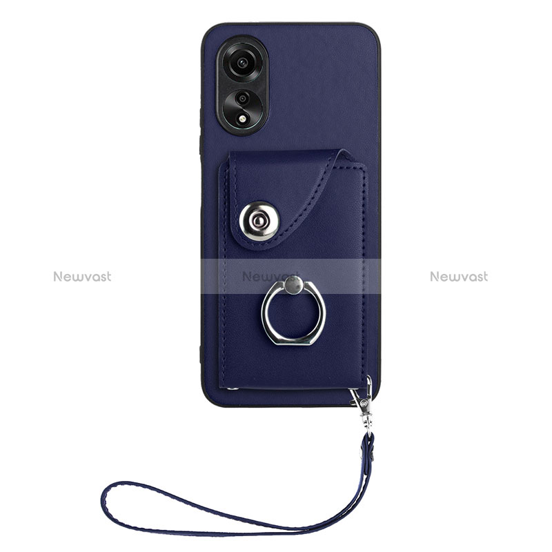 Soft Silicone Gel Leather Snap On Case Cover BF1 for Oppo A17 Blue