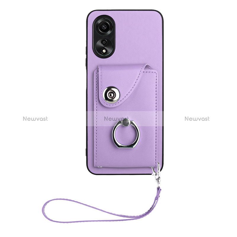 Soft Silicone Gel Leather Snap On Case Cover BF1 for Oppo A17 Purple