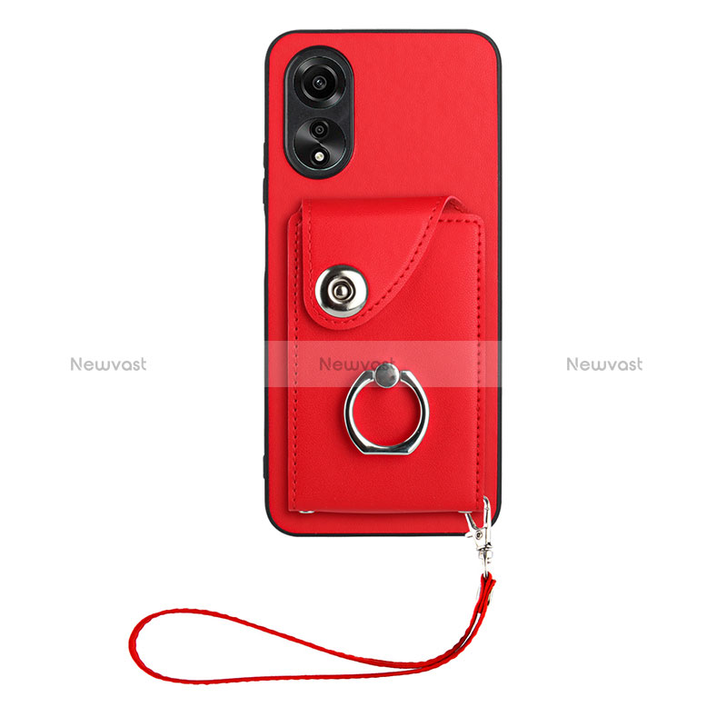 Soft Silicone Gel Leather Snap On Case Cover BF1 for Oppo A17 Red