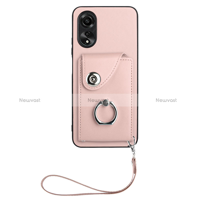 Soft Silicone Gel Leather Snap On Case Cover BF1 for Oppo A58 5G Rose Gold