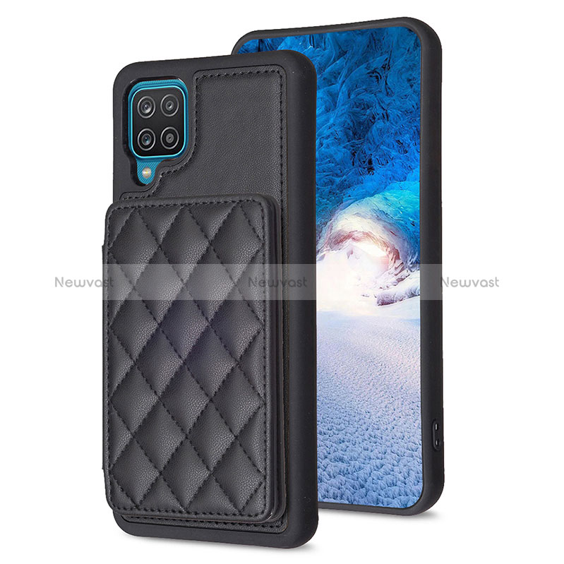 Soft Silicone Gel Leather Snap On Case Cover BF1 for Samsung Galaxy A12 Black