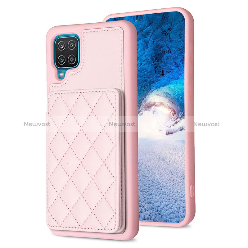 Soft Silicone Gel Leather Snap On Case Cover BF1 for Samsung Galaxy A12 Rose Gold