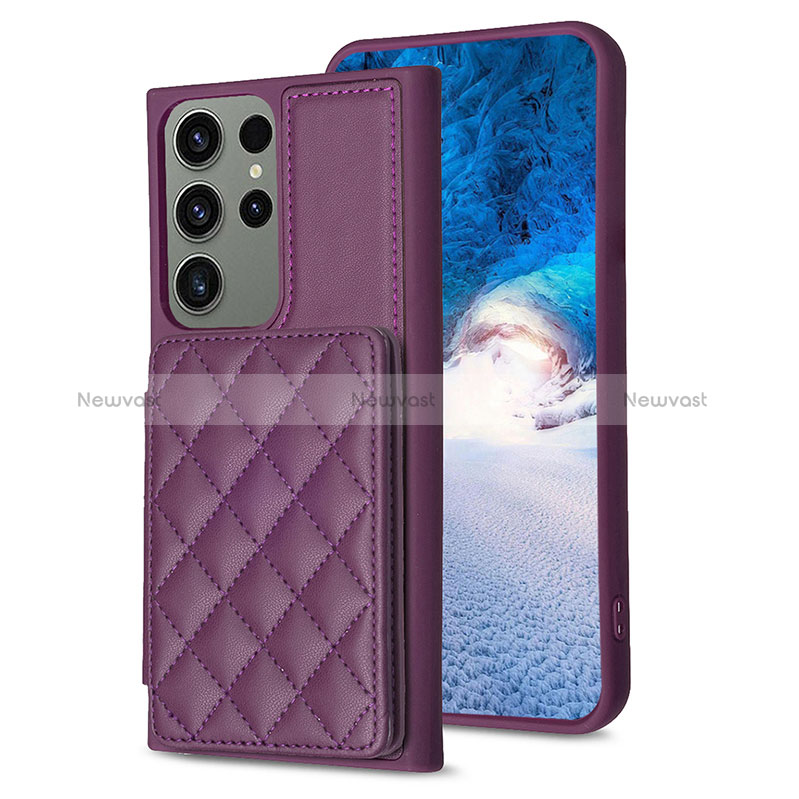 Soft Silicone Gel Leather Snap On Case Cover BF1 for Samsung Galaxy S21 FE 5G Purple