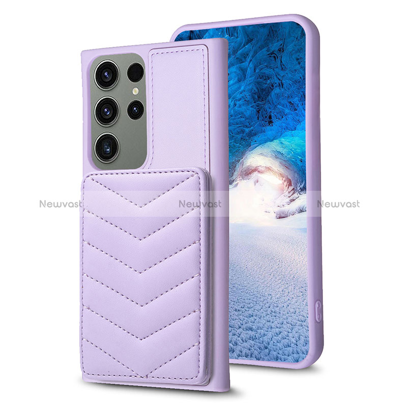 Soft Silicone Gel Leather Snap On Case Cover BF1 for Samsung Galaxy S22 Ultra 5G Clove Purple