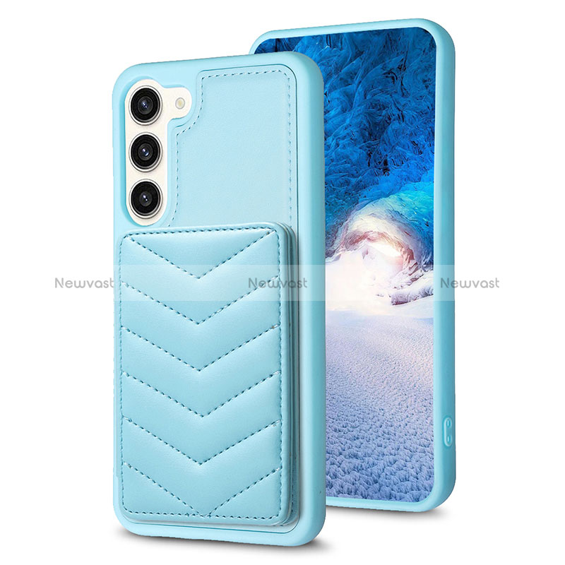 Soft Silicone Gel Leather Snap On Case Cover BF1 for Samsung Galaxy S23 Plus 5G Mint Blue